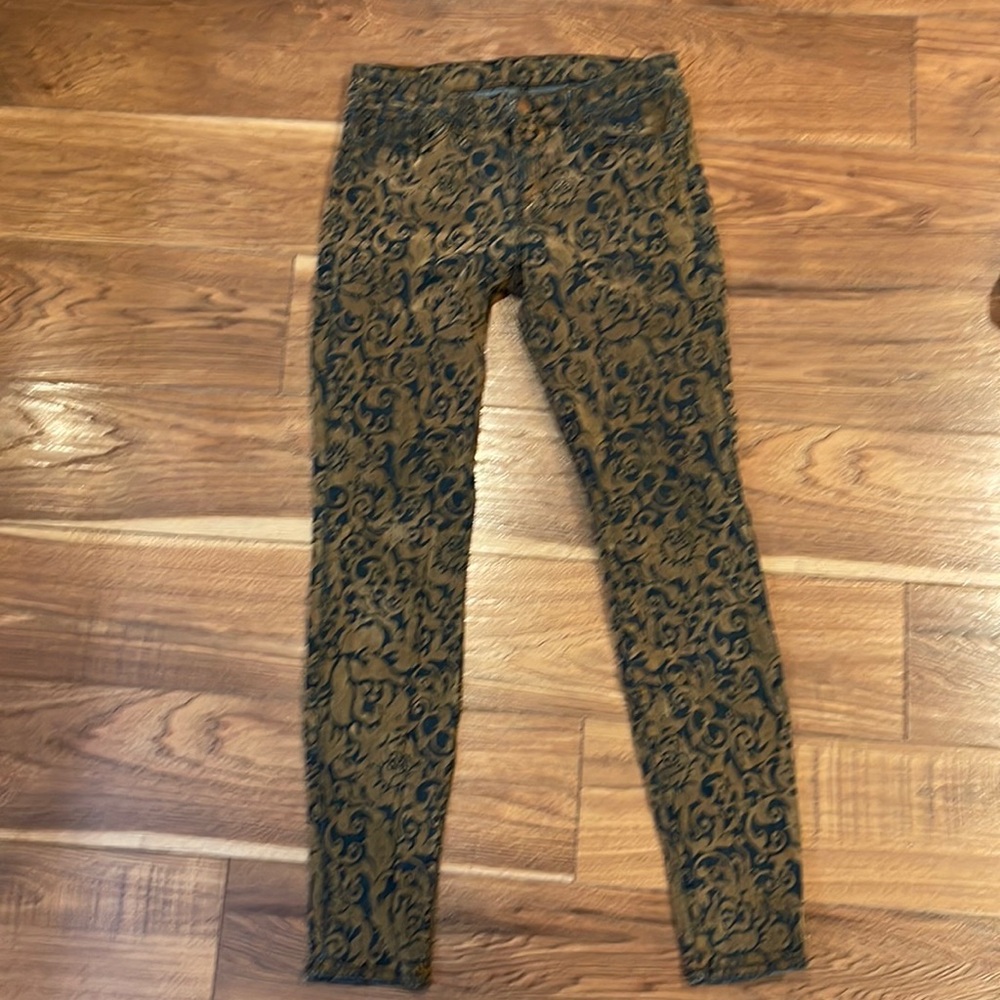 J Brand Womens 29 Skinny Leg Jeans Gold Brocade Distressed Stretch Boho USA